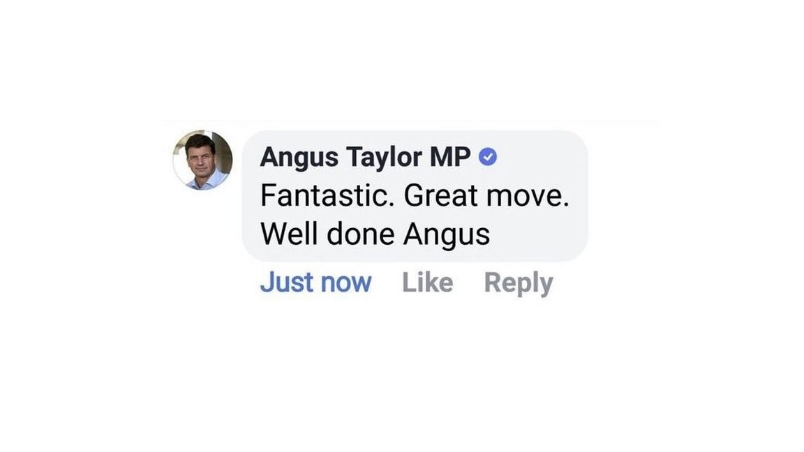 um comentário no Facebook postado pela conta de angus taylor