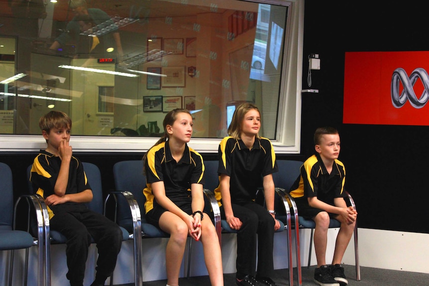 Campbell Primary children waiting to record in the ABC studios in Canberra.