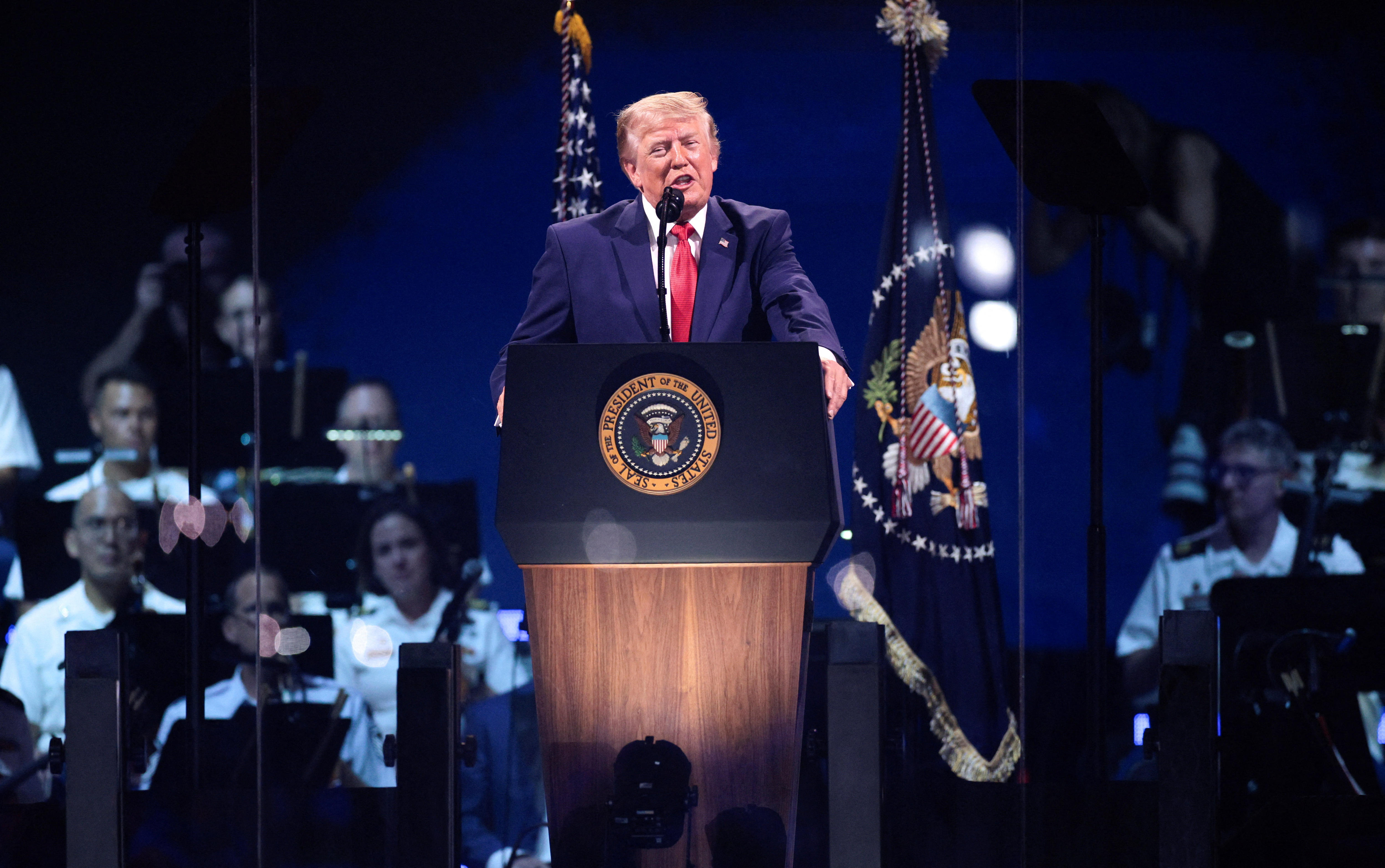 Trump marks America 250 after storms force evacuation of National Mall