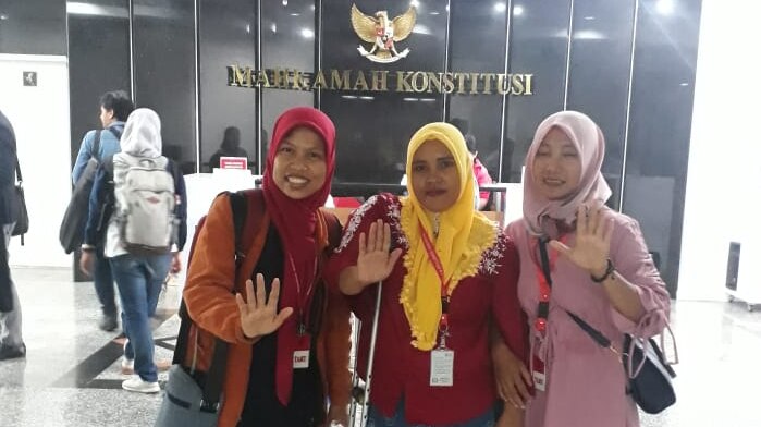 Rasminah, Endang and a fellow survivor of child marriage in Indonesia's constitutional court.