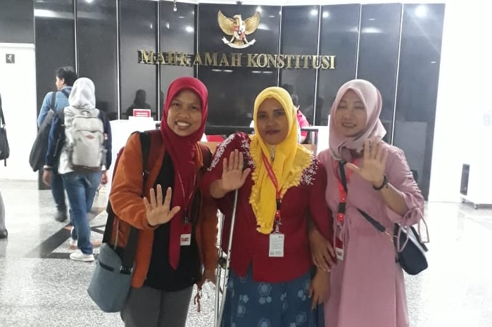 Rasminah, Endang and a fellow survivor of child marriage in Indonesia's constitutional court.