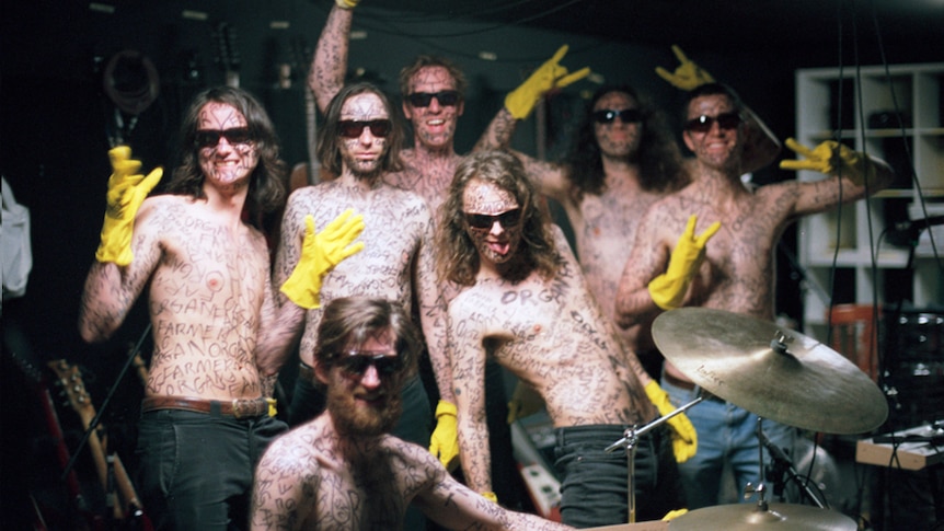 A 2019 press shot of King Gizzard and the Lizard Wizard