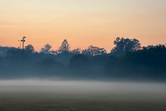 Smoke on a cold morning Valley Hockey Fields at Shaw Park in Wooloowin