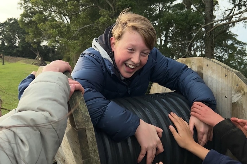 A child at school camp.