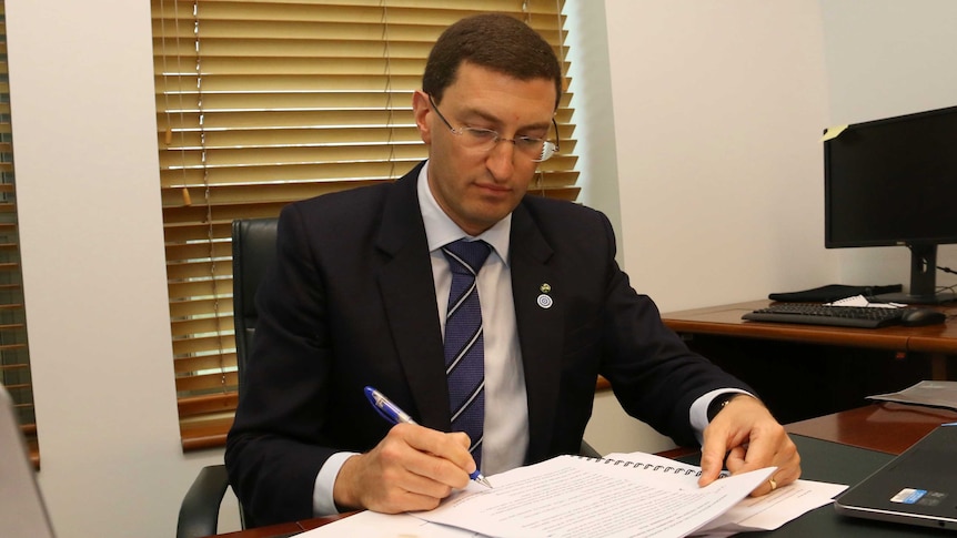 Liberal MP Julian Leeser makes the final touches to his maiden speech, on September 14, 2016.