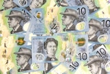 Scattered $10 banknotes