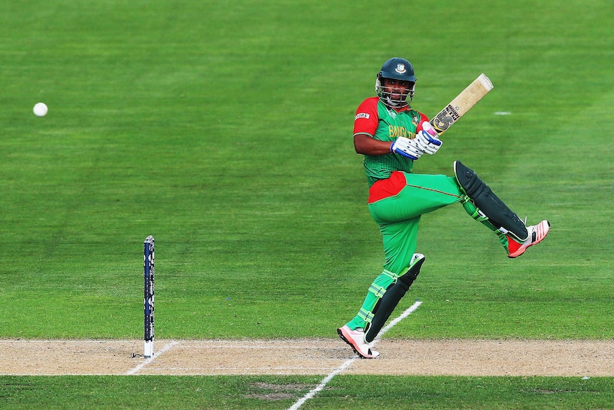 Tamim Iqbal bats for Bangladesh against Scotland
