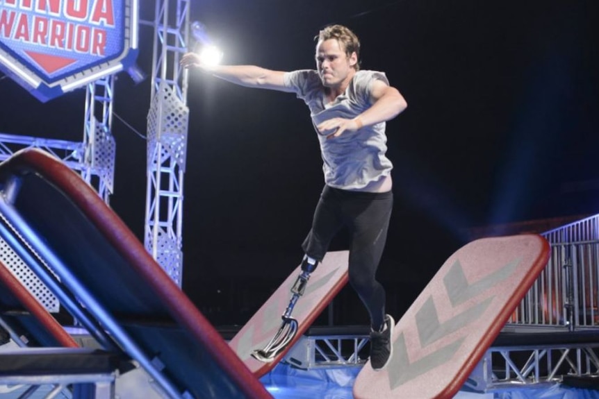 sam bramham doing an obstacle course on ninja warrior