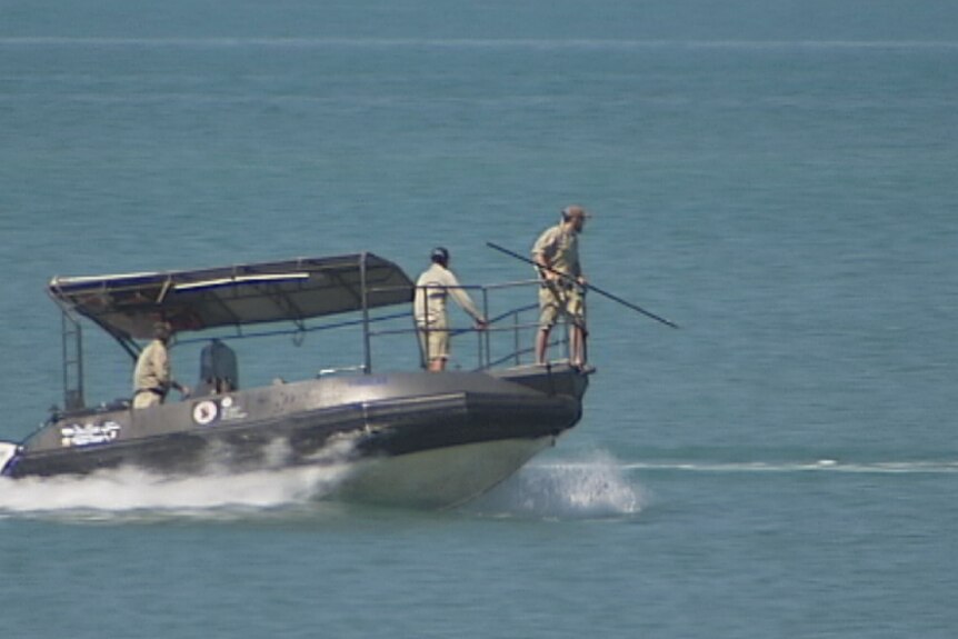 A team of croc catchers tried to harpoon the problem reptile of Darwin's East Point