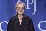 Meryl Streep speaks to journalists at the International Press Freedom awards.