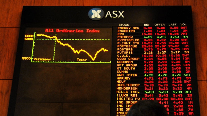 An investor looks at a graph showing the All Ordinaries Index at the Australian Stock Exchange in Sydney