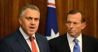 Joe Hockey and Tony Abbott during a press conference
