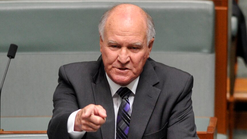Independent MP Tony Windsor gestures as he speaks in Parliament