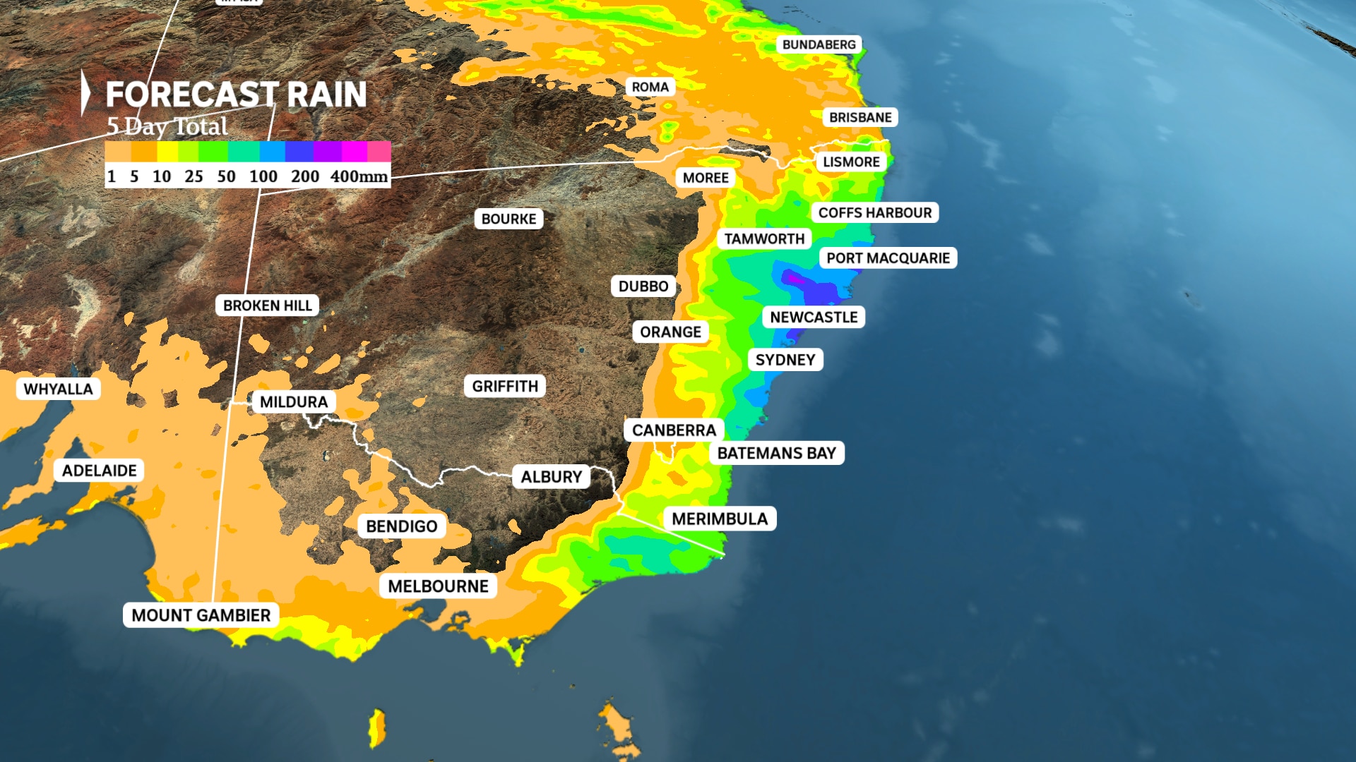 a weather map of new south wales shows predicted average rain fall