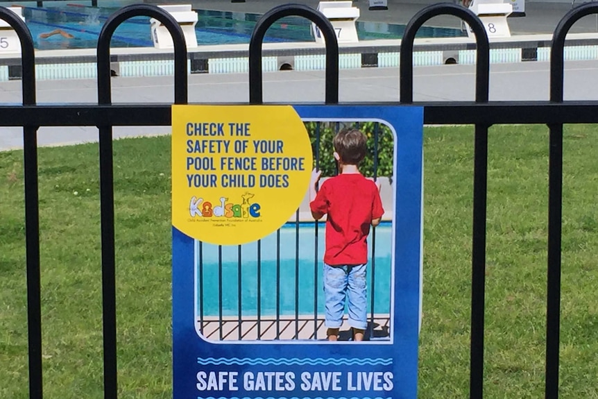 Generic swimming pool safety warning sign for use with story about child drownings