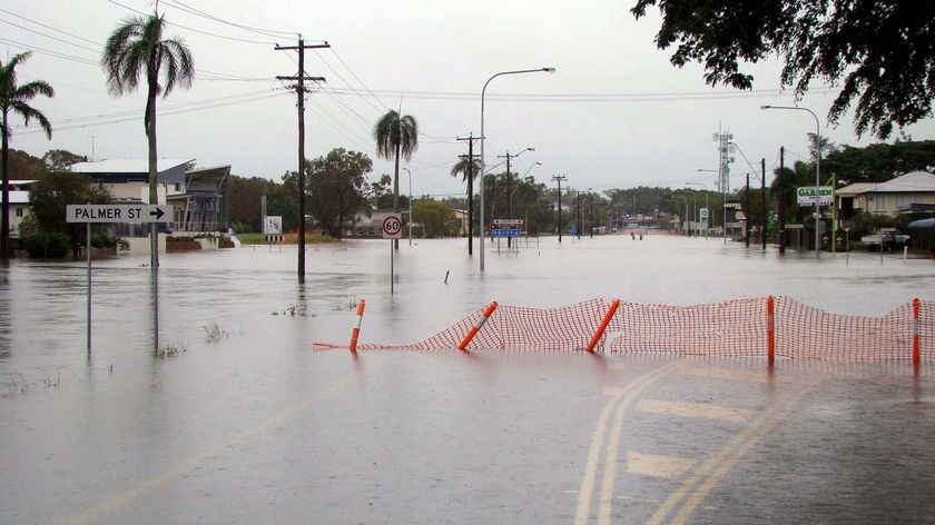 Floodwaters cover the Bruce Highway at the north Queensland town of Ingham