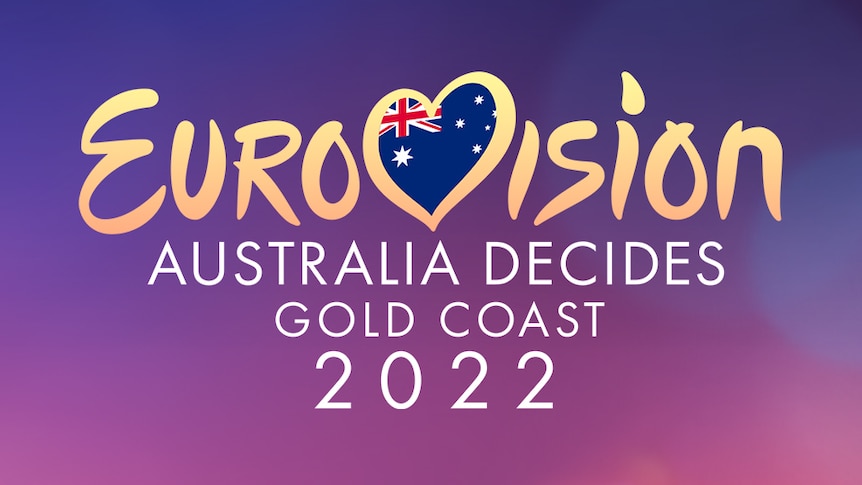 Eurovision Australia Decides logo, with Eurovision written in script - a heart for the V and an Australian flag inside the heart