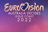 Eurovision Australia Decides logo, with Eurovision written in script - a heart for the V and an Australian flag inside the heart