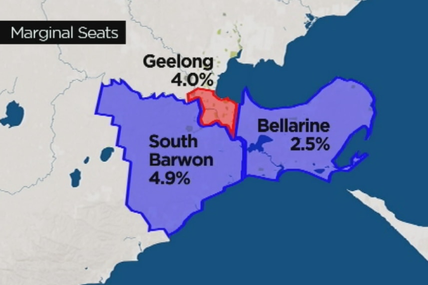 Graphic of marginal seats in Geelong area