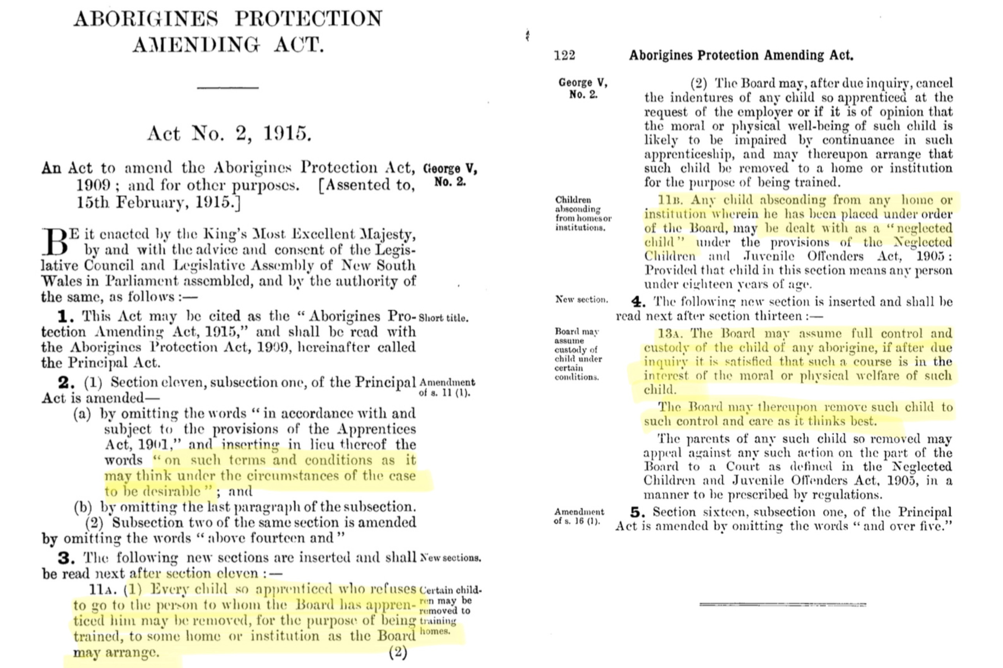 Aboriginies Protection Act documents pasted together with passages highlighted