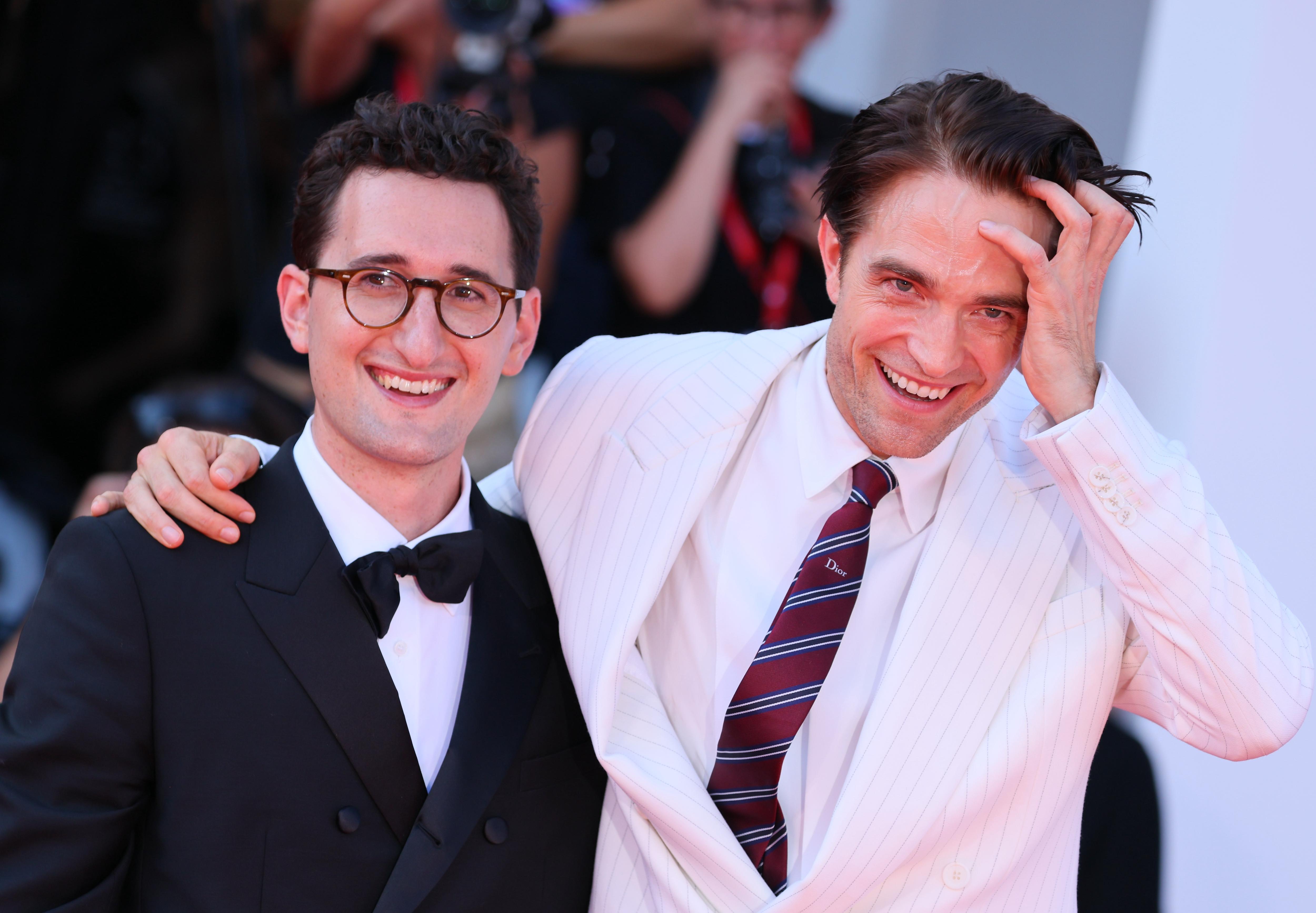 Primetime director Lance Oppenheim with Robert Pattinson, who plays Chris Hansen, at the 2026 Venice Film Festival.