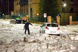 Cars were trapped in ice around the eastern suburbs of Rome.