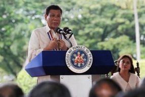 Philippine President Rodrigo Duterte delivers a speech.