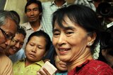 Burma opposition leader Aung San Suu Kyi visits a polling station
