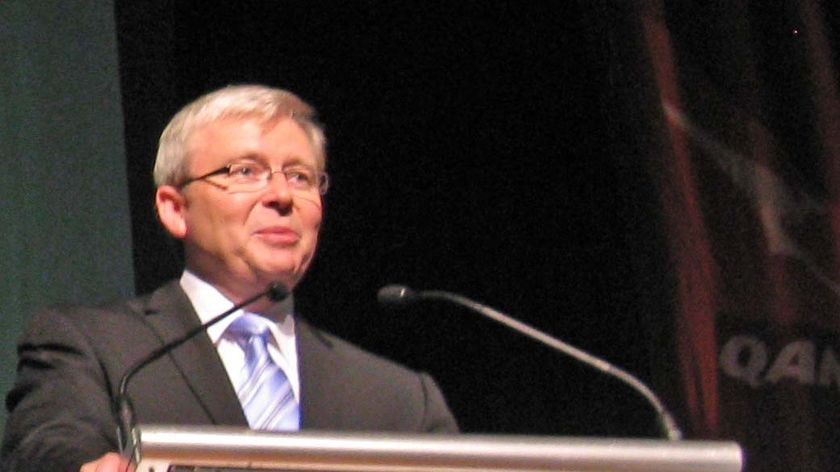 Prime Minister Kevin Rudd addresses a tourism conference in Hobart