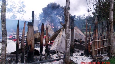 Burnt out remains of a building at Wamena in the Baliem Valley in Indonesia’s Papua province.