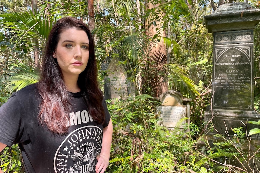 young woman in cemetery