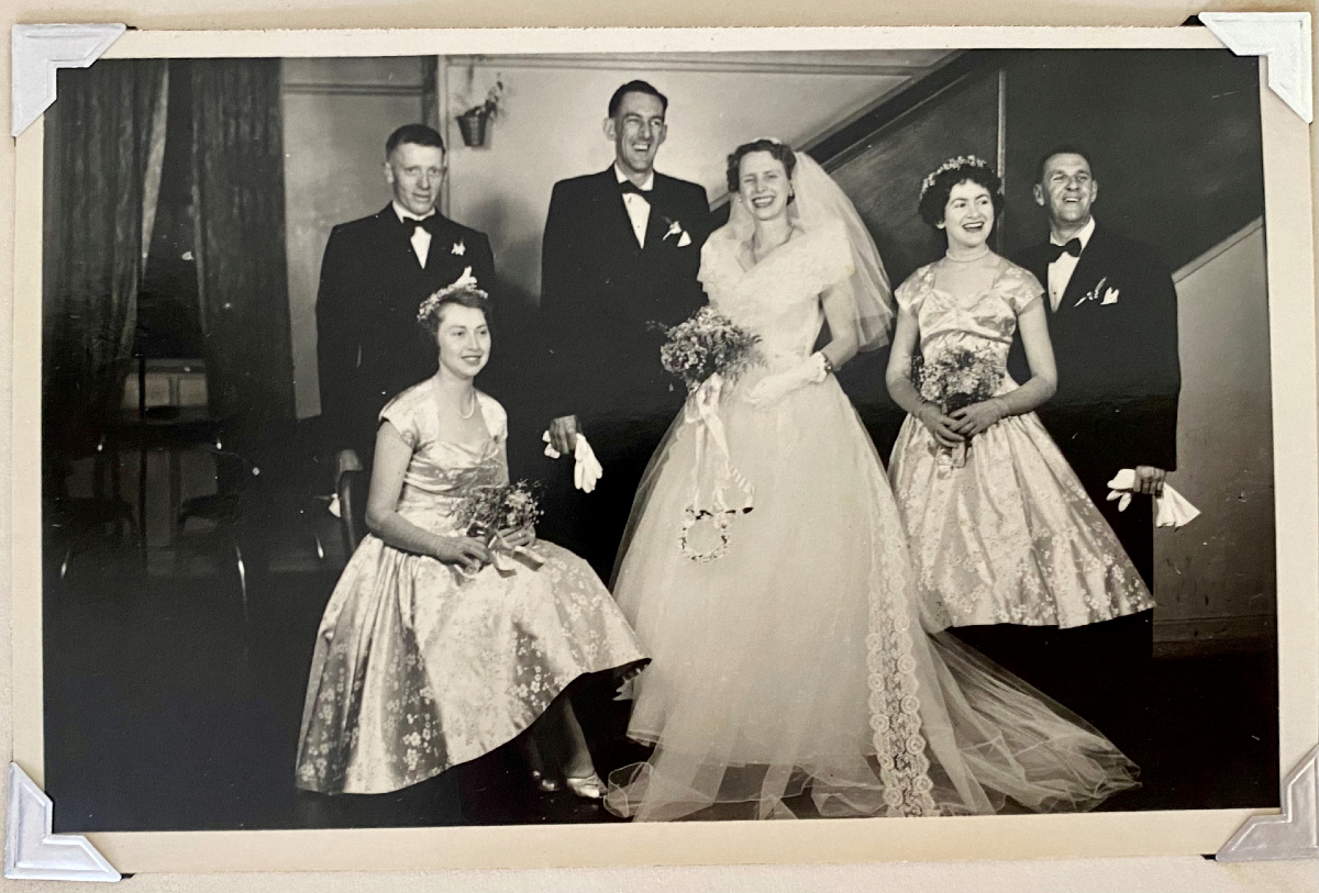 Black and white wedding photo from 1956
