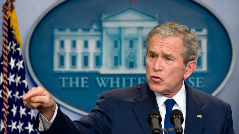 President George W Bush speaks during his final press conference