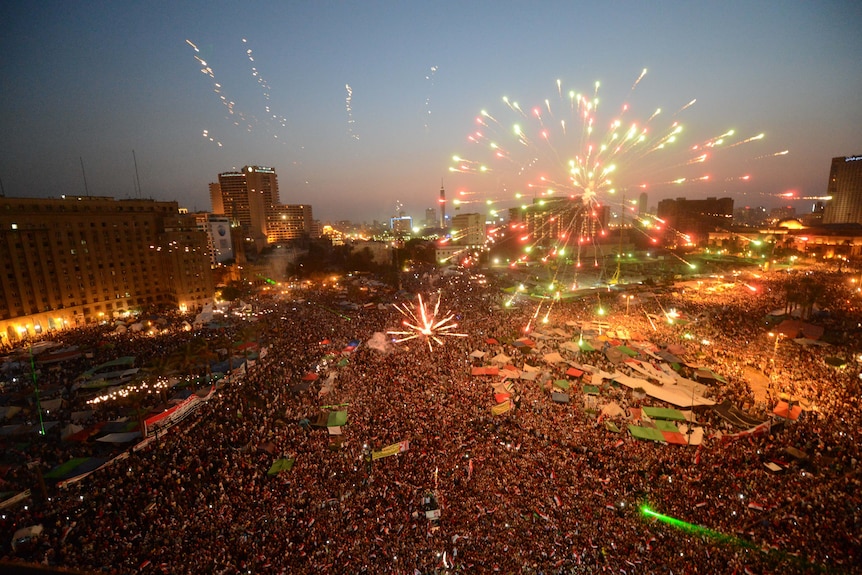 Egyptians in Cairo's Tahrir Square celebrate the victory of Muslim Brotherhood's candidate Mohamed Mursi.