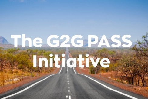 A photo of an outback road, with the words "The G2G Pass Initiative" printed on the picture.