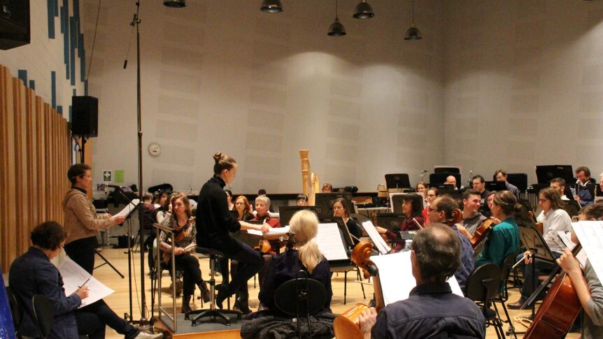 Conductor Elena Schwarz works with the Tasmanian Symphony Orchestra.