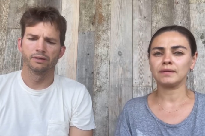 Ashton Kutcher and Mila Kunis appear in a video apologising.