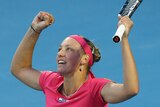 Yanina Wickmayer celebrates in Hobart