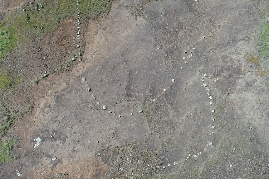 A view of the rock formations of the Gummingurru site from the aerial photograph in April 2019.