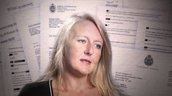 A graphic of Nicola Gobbo's face in front of police documents.