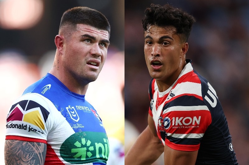 Newcastle Knights centre Bradman Best and Sydney Roosters centre Joseph Sua'ali'i in NRL games.