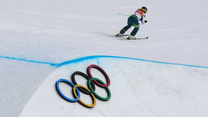 Sami Kennedy-Sim of Australia skis in the seeding round of the Women's Ski Cross in Pyeongchang.