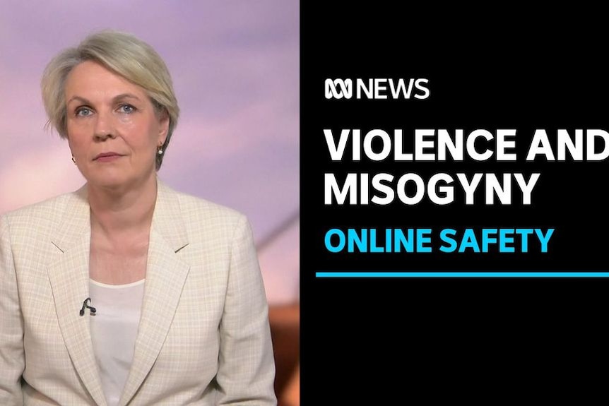 Violence and Misogyny, Online Safety: A woman with a blonde bob in a white suit stares at camera with a neutral expression. 