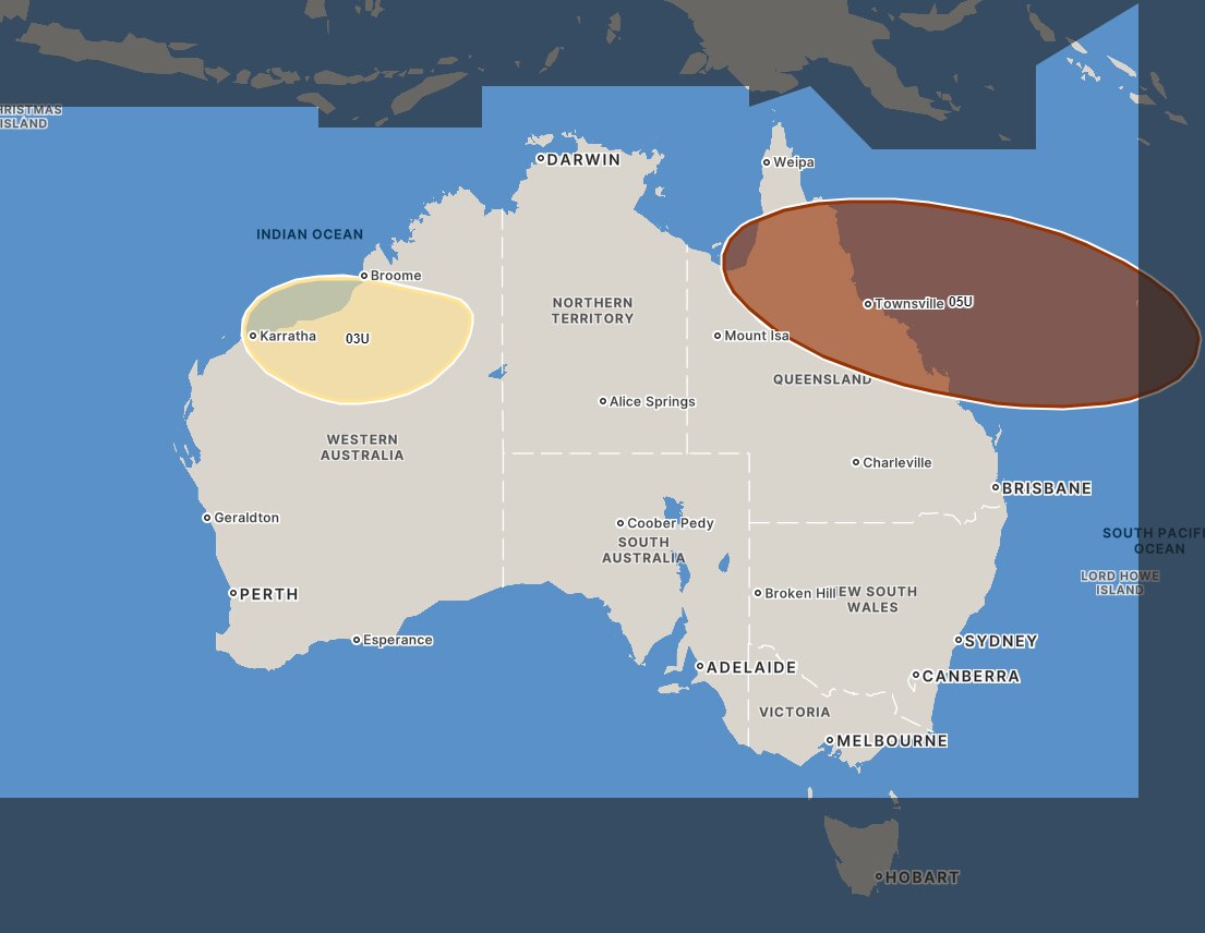 A weather map shows a cyclone crossing the Queensland coast