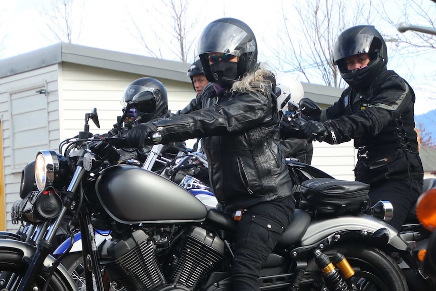 Tasmanian women on their motorcycles.