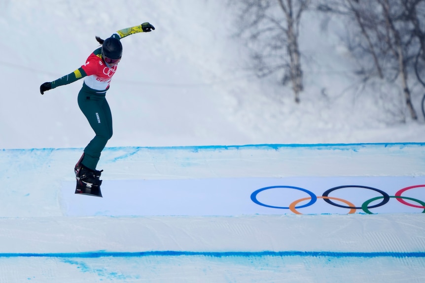 Belle Brockhoff floats through the air after doing a jump at the Olympics