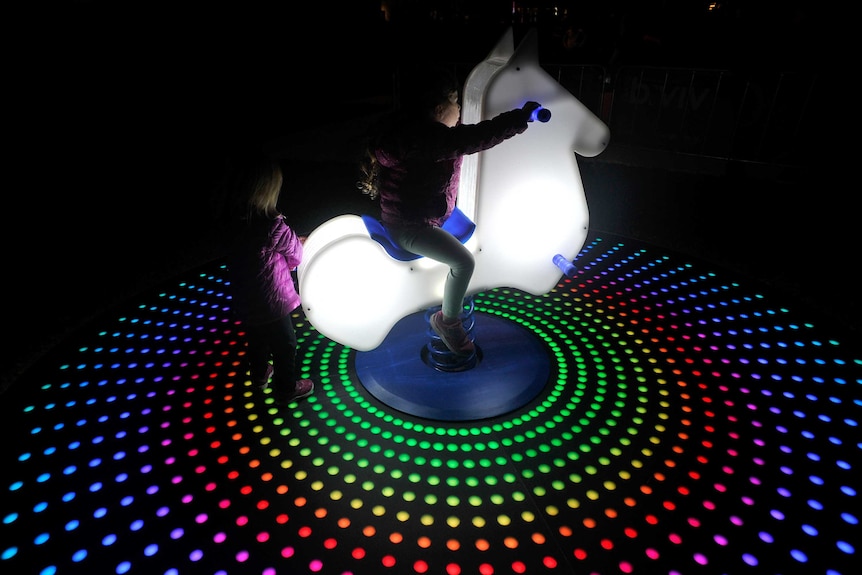 A light sculpture at the Vivid festival at Circular Quay in Sydney.
