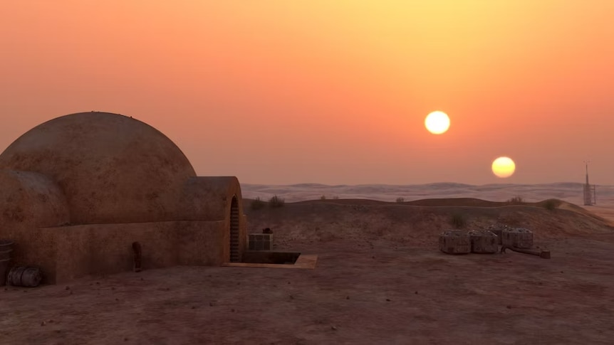 A fictional desert planet called Tatooine in the Star Wars franchise