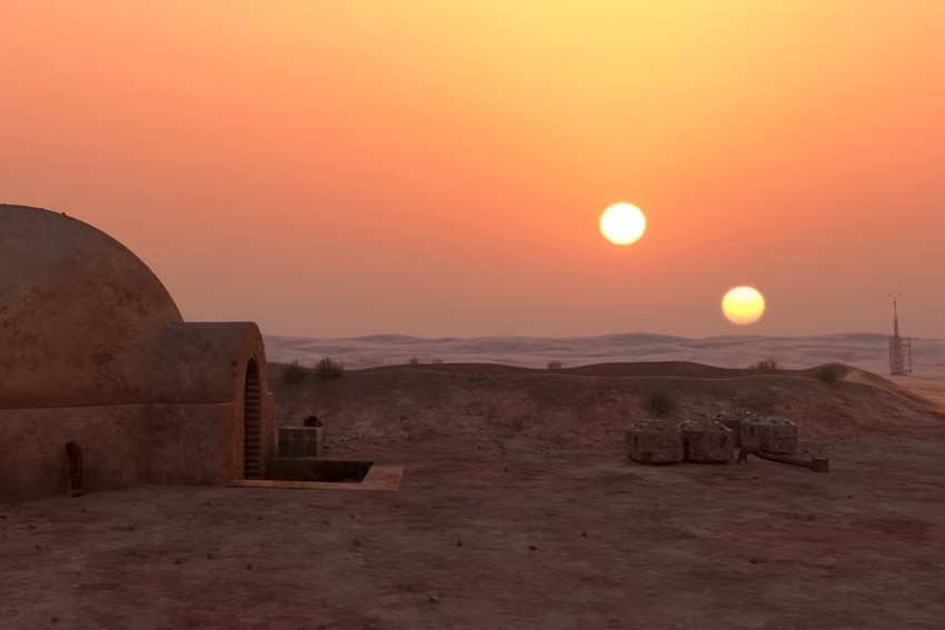 A fictional desert planet called Tatooine in the Star Wars franchise