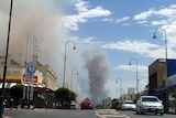 Smoke from the Hazelwood coal mine fire viewed from Morwell's main street